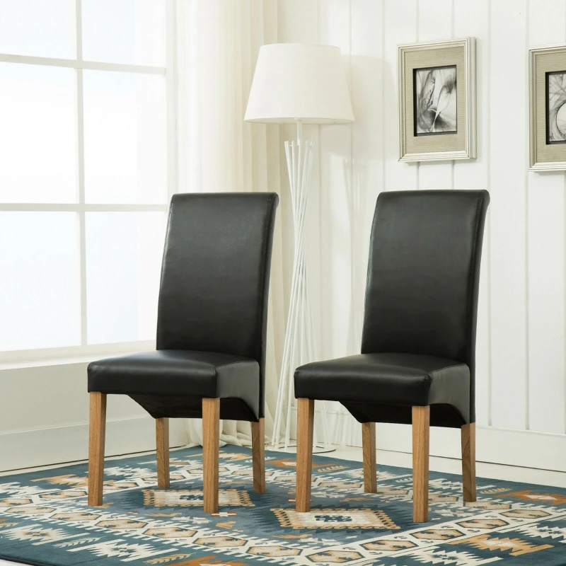 Image of MCC DIRECT Mcc Direct - Set of 2 Faux Leather Dining Chairs Roll Top Scroll High Back home restaurants Black PC2004