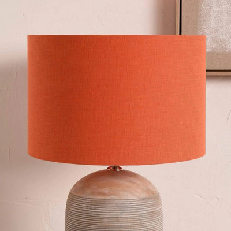 Image of Pacific Lifestyle 25Cm Terracotta Linen Drum Table Lampshade Self Lined Cylinder Shade
