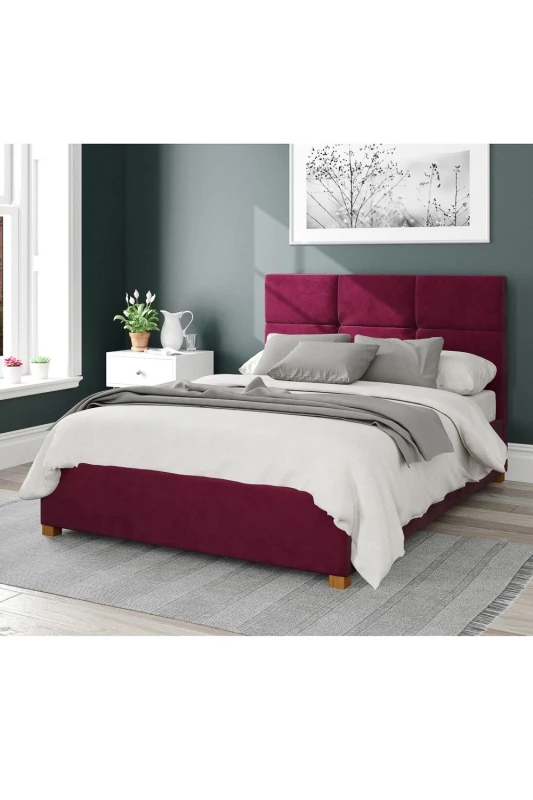 Image of Aspire Aspire Caine Upholstered Ottoman Storage Bed, Plush Velvet Fabric in Wine Size: Double Wine Double Unisex 5057632188236