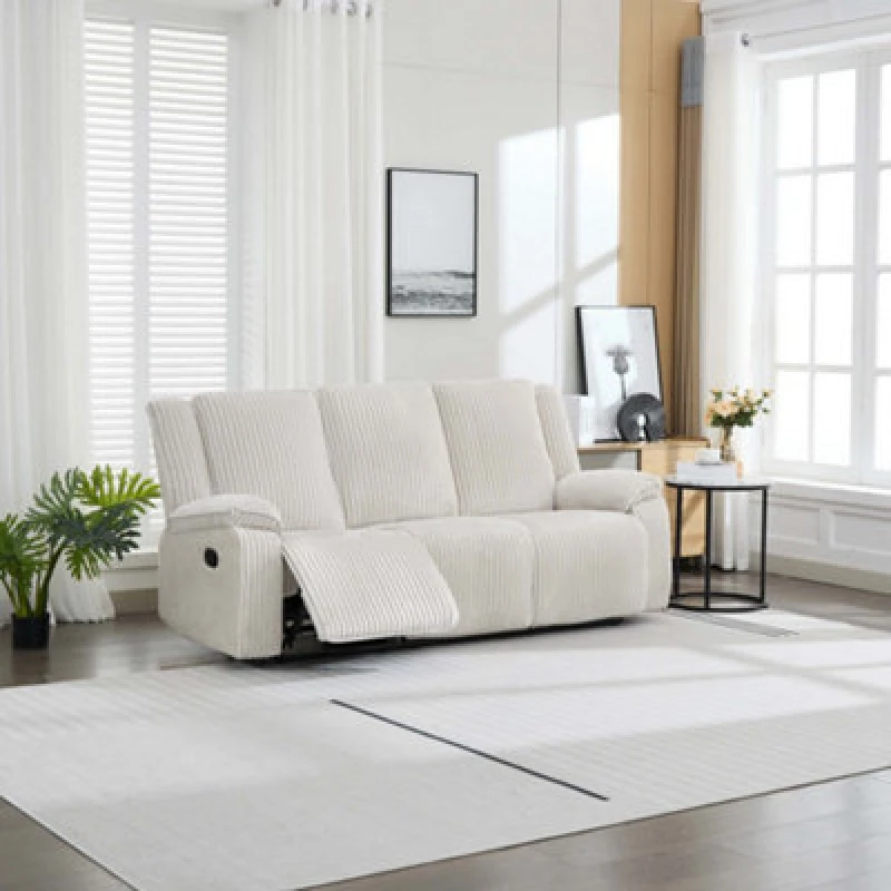 Image of More4Homes Verona 3 Seater Jumbo Cord Manual Recliner Sofa (Beige)