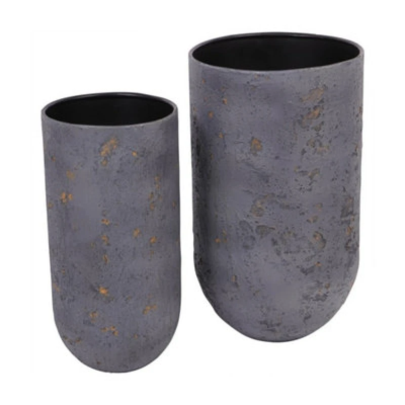 Image of Buttercup Farm Volcano Planters (Set Of 2) - Iron/concrete/epoxy - L29 X W29 X H50 Cm - Charcoal Blue