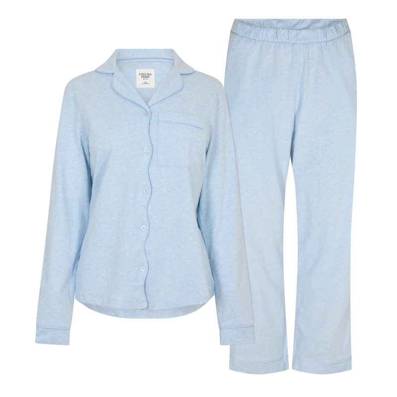 Image of Chelsea Peers Womens Cotton Long Sleeve Pyjama Set Plain female 10 (S)