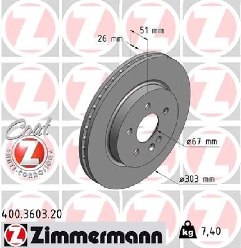 Image of ZIMMERMANN Brake disc ZIMMERMANN 400.3603.20