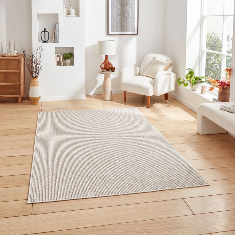 Image of Think Rugs Boucle White/Brown Rectangle 120 x 170cm Polyester Boucle E6404, Green BOUE6404WTB1217