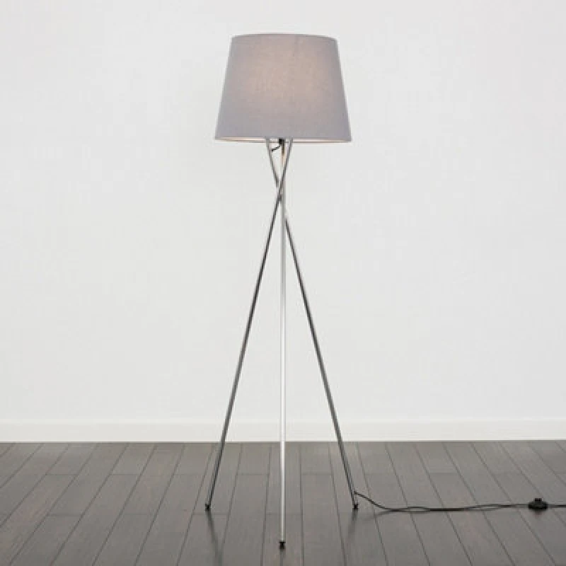 Image of ValueLights ValueLights Camden Polished Chrome Tripod Floor Lamp with Tapered Shade and Bulb in Grey Grey One Size Unisex 5055759991661