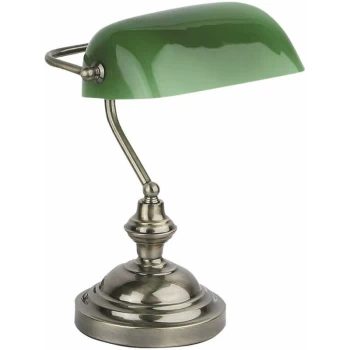 Image of Faro Banker - 1 Light Banker Lamp Green, Antique Gold, E27