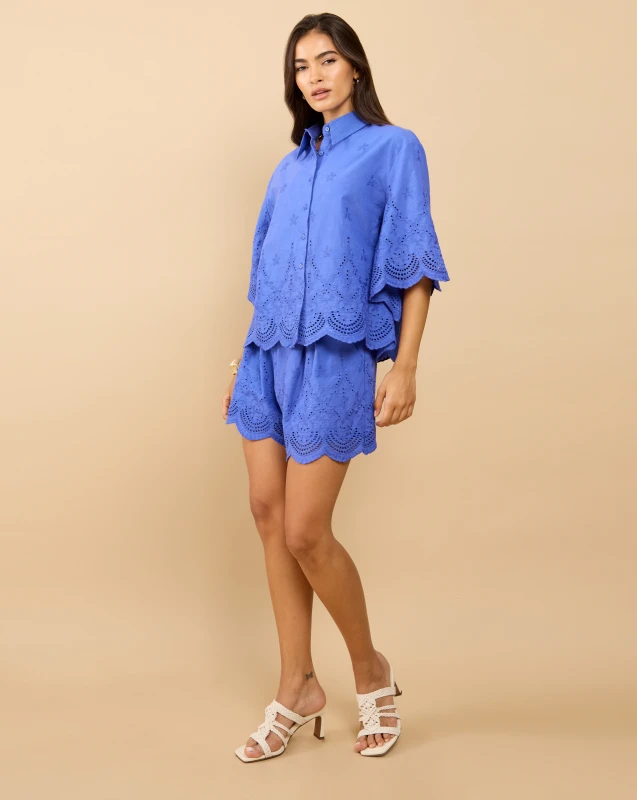 Image of Little Mistress LM Blue Embroidery Shorts Blue - Little Mistress - Size: L Blue Female L PQ41801