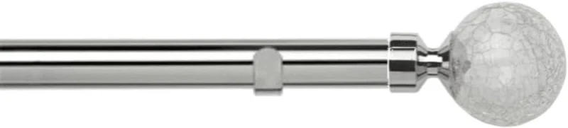 Image of New Edge Blinds 28mm Fixed Length Metal Eyelet Curtain Pole Set - Crash Finial in Metallic Silver Size: 170cm Metallic Silver Unisex 170 cm