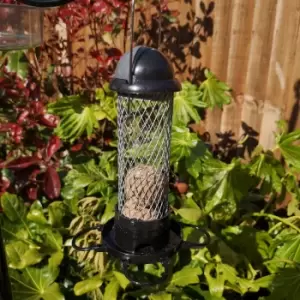 image of Tom Chambers Roll Top Garden Wild Bird Hanging Grey and Black Plastic Suet Pellet Feeder