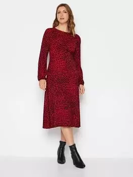 image of Long Tall Sally Red Animal Print Ls Tea Dress, Red, Size 12, Women