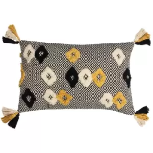 Image of Benji Tufted Cushion Black/Ochre, Black/Ochre / 30 x 50cm / Polyester Filled