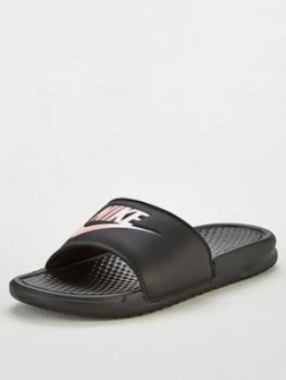 Image of Nike Benassi JDI - Black/Rose Gold , Black/Rose Gold, Size 3.5, Women