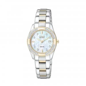 Image of Citizen Pearl And Two Tone 'Regent' Diamond Eco-Drive Watch - EW1824-57D - white mother of pearl