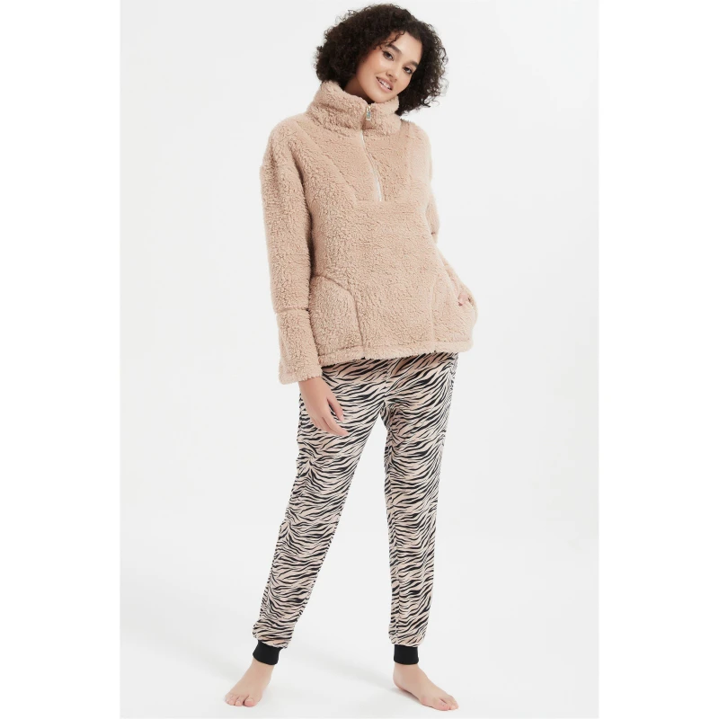 Image of Linea Animal Quarter Zip Lounge Set - Brown Brown 8 - 10