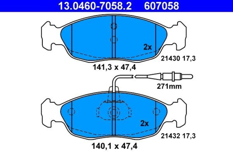 Image of ATE 13.0460-7058.2 Brake pad set incl. wear warning contact Brake Pad Set,disc brake (402)