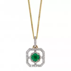 image of 9ct Emerald Illusion Setting Diamond Art Deco Yellow Gold Pendant GP2255G