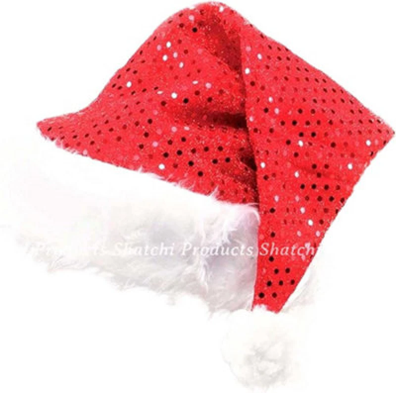 Image of Shatchi 2pcs Deluxe Santa Father Christmas Hat with Sequin Fancy Dress Costume Accessories Celebration Outfit Red