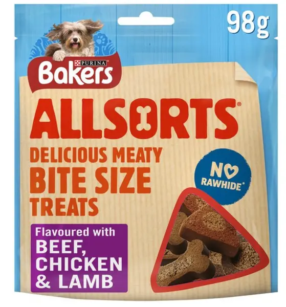 Purina Bakers Allsorts Chicken Beef and Lamb Dog Treats 98g