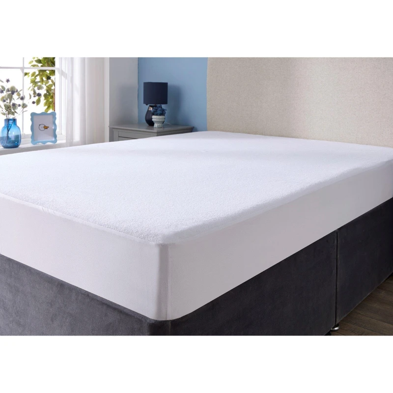 Image of Downland Terry Towelling Waterpoof Mattress Protector White unisex Double