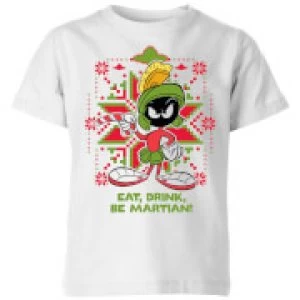 Image of Looney Tunes Eat Drink Be Martian Kids Christmas T-Shirt - White - 11-12 Years