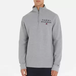 image of Tommy Hilfiger Mens Ribbed Half Zip Sweatshirt - Light Grey Heather - L