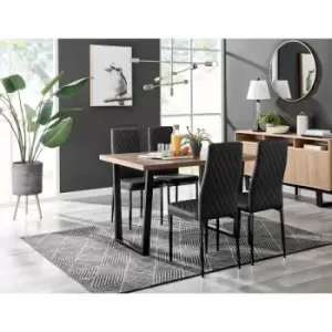 Image of Kylo Brown Wood Effect Dining Table & 4 Black Milan Black Leg Chairs - Black
