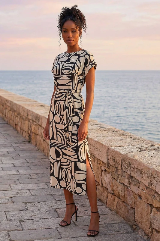 Image of Roman Womens Geometric Textured Midi Dress in Ivory Size: 20 Ivory Female 20