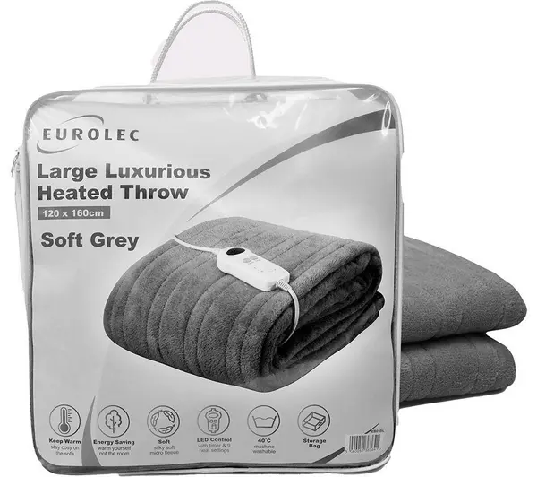 image of EUROLEC EB03GR Heated Throw - Grey 5060051363665