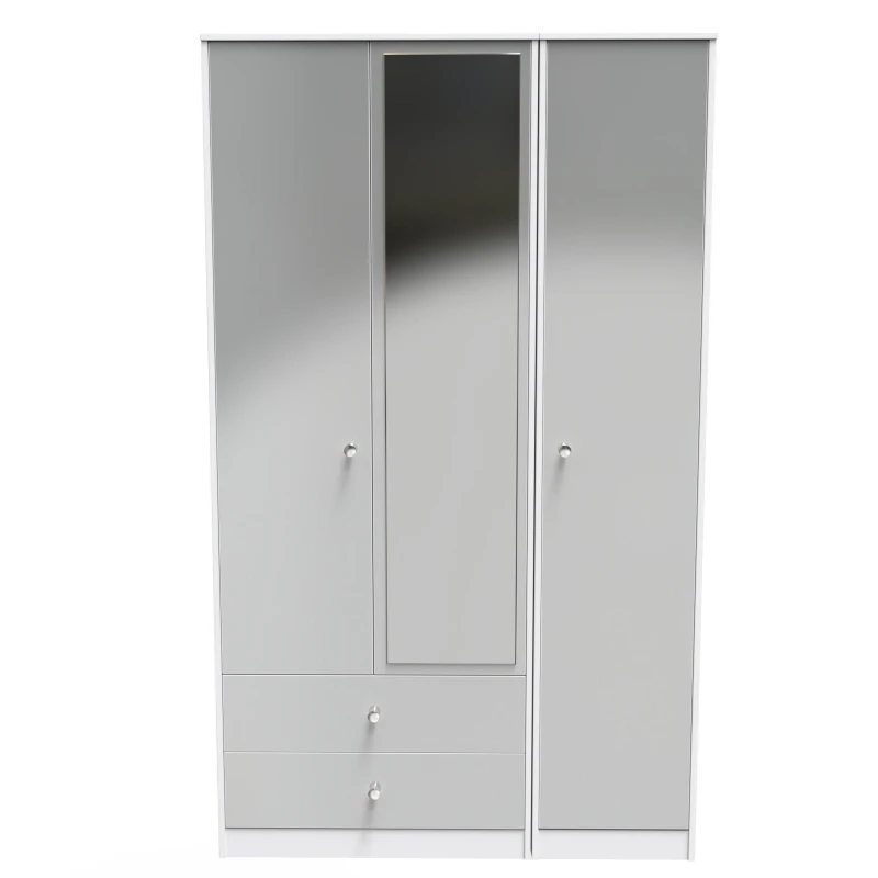 Image of Ready Assembled 2 U Taunton Triple Mirror Wardrobe with 2 Drawers (Ready Assembled) White