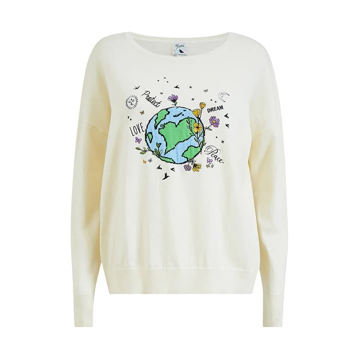 image of Yumi Cream World Knitted Jumper - S