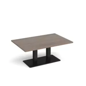 Image of Eros rectangular coffee table with flat Black rectangular base and twin uprights 1200mm x 800mm - barcelona walnut