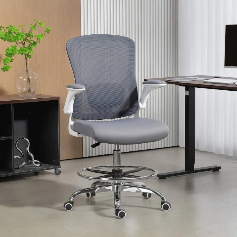Image of HOMCOM Ergonomic Tall Office Chair, 360 Degree Swivel Task Stool in Dark Grey Size: 60cm x 60cm Dark Grey Unisex 60cm x 60 cm