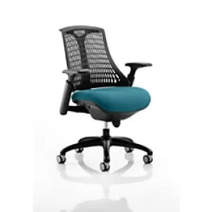 Image of Dynamic Synchro Tilt Task Operator Chair Height Adjustable Arms Flex Black Back, Maringa Teal Seat, Black Frame Medium Back
