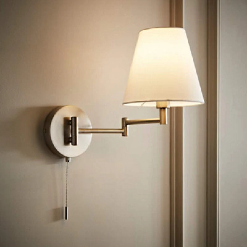 Image of Valuelights Sonia Brushed Chrome Swing Arm Wall Light With Tapered Shade