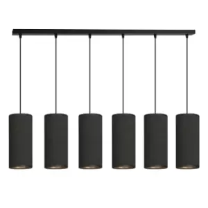 Image of Emibig Bente Black Bar Pendant Ceiling Light with Black Fabric Shades, 6x E14
