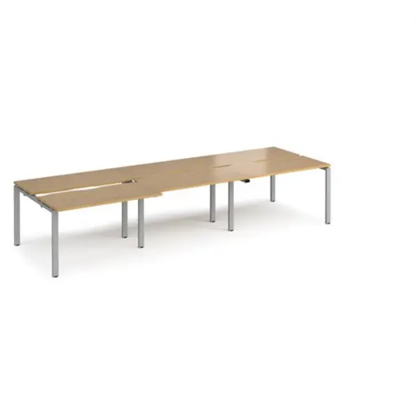 Image of Adapt Bench Desk 6 Person Rectangular Desks 3600mm With Sliding Tops Oak Tops With Silver Frames 1200mm Depth Adapt Oak STE3612-S-O