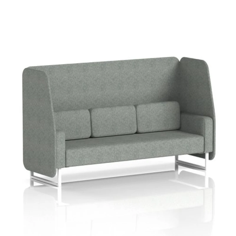Image of Brixworth 3 Seater Open Office Booth with White Legs in Rivet Fabric - Prime Panels and Sofa