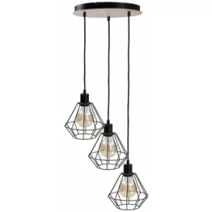 Image of Keter Atwood Cluster Pendant Ceiling Light Black, Wood, 34cm, 3x E27