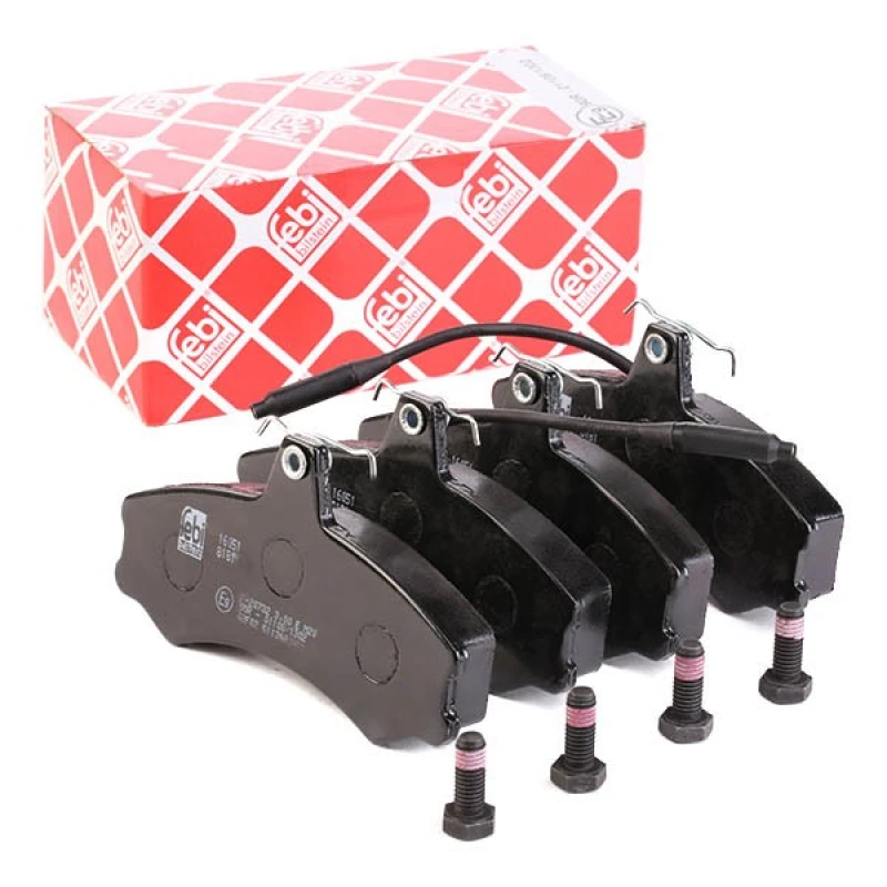 Image of FEBI BILSTEIN 16051 Brake pad set Front Axle, incl. wear warning contact, with bolts/screws Brake Pad Set,disc brake (402)