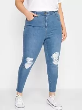 Image of Yours Clothing Rip Knee Ava Skinny Jean Blue Size 20, Women