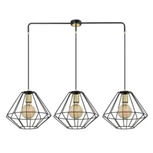 Image of Emibig Alteo Black Wire Frame Pendant Ceiling Light 3x E27