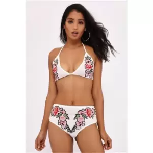 I Saw It First Embroidered High Waist Bikini Bottoms - White