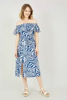 Image of Blue Zebra Print Bardot Dress