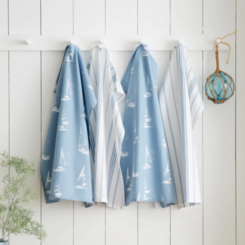 Image of Catherine Lansfield Salcombe Boats Four Tea Towels Blue
