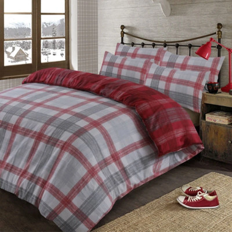Image of OHS OHS Boston Brushed Cotton Duvet Cover Pillowcase Bedding Set in Grey Size: Double Grey Double Unisex 5027434113095