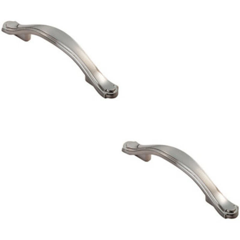 Image of Loops 2x Stepped Edge Cupboard Bow Pull Handle 76mm Fixing Centres Satin Nickel Metallics unisex