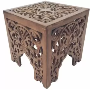 image of Topfurnishing - Beautiful Square Hand Carved Indian Wooden Side End Coffee Table [Light Brown,Large (40 x 40 x 42cm)]