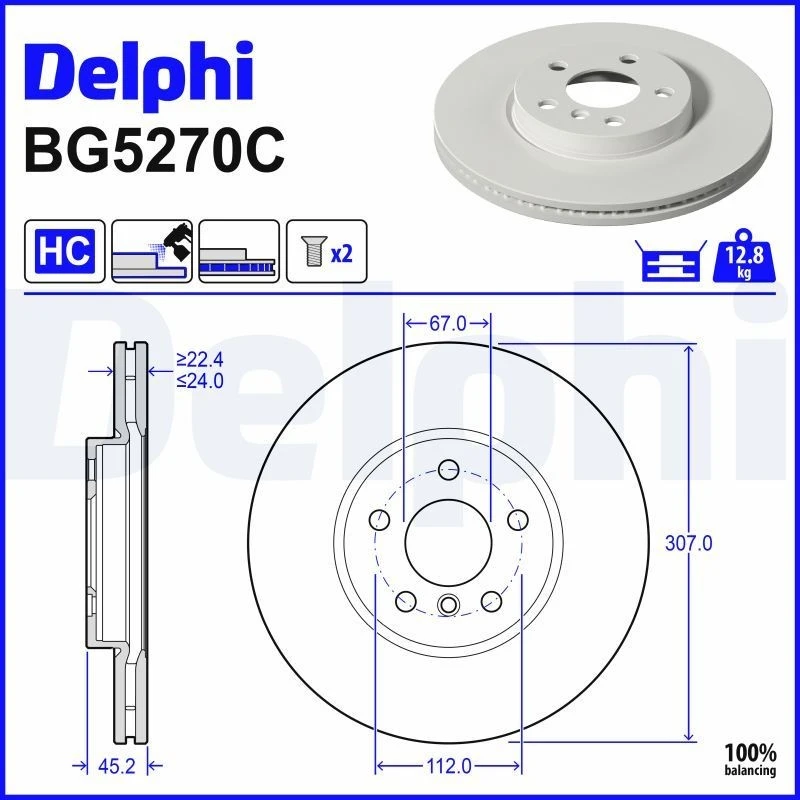Image of DELPHI Brake disc DELPHI BG5270C