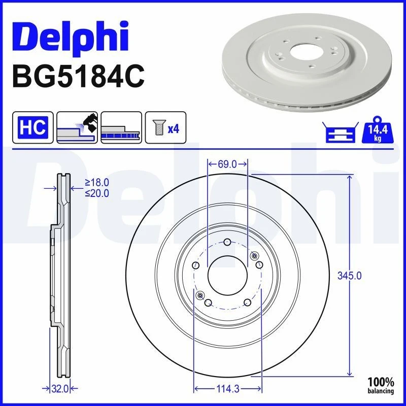 Image of DELPHI Brake disc DELPHI BG5184C