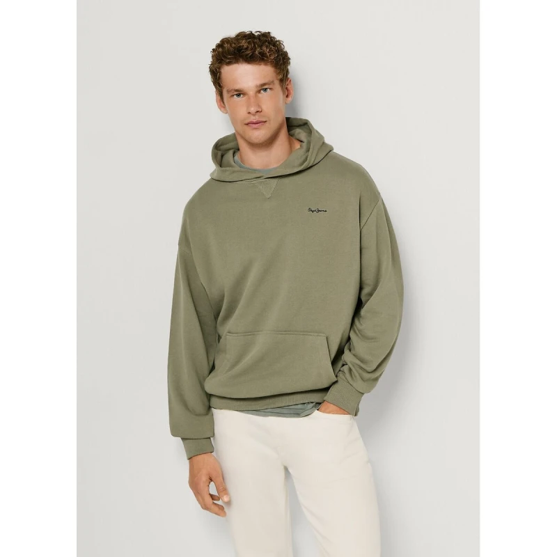 Image of Pepe Jeans Geo Crew Hoodie Sage Green Cotton S